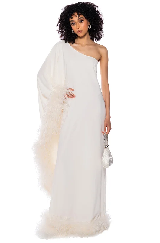 ELIZA ONE SHOULDER FEATHER MAXI