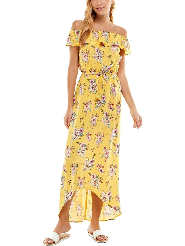 Juniors Womens Floral Hi-Low Maxi Dress