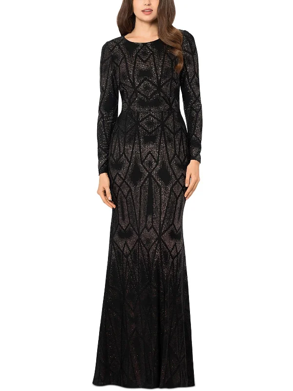 Petites Womens Maxi Long Sleeve Evening Dress