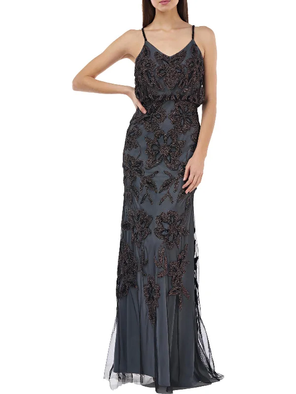 Womens Beaded Maxi Evening Dress