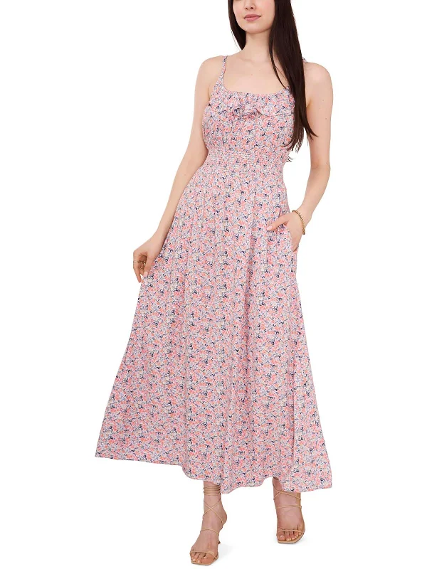 Womens Floral Print Ruffled Maxi Dress