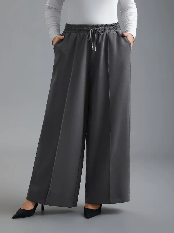 Elastic Waist Plicated Detail Slant Pocket Pants