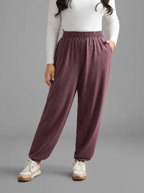 Heather Elastic Waist Mid Rise Pants