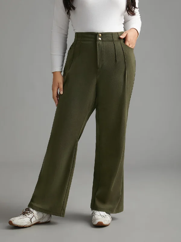 Mid Rise Double Breasted Pleated Bootcut Pants