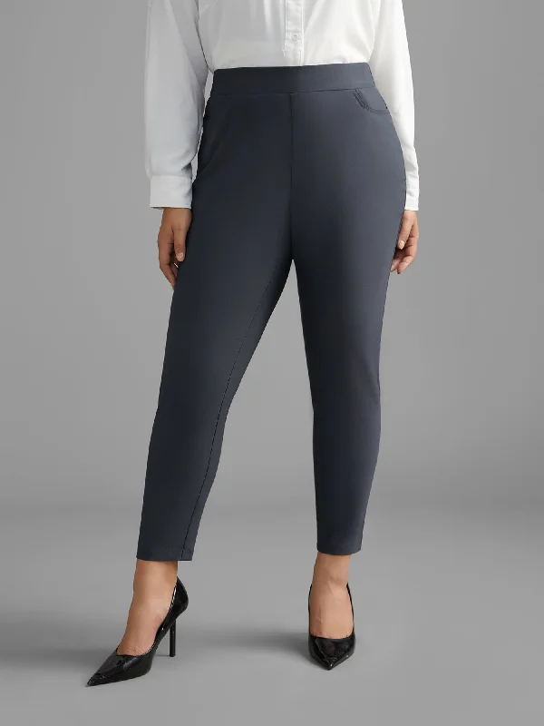 Mid Rise Solid Split Hem Pants