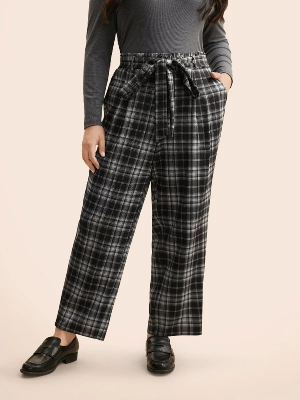 Plaid Tie Knot Paperbag Waist Pants