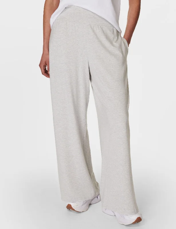 Modal Wide Leg Trousers - Light Grey Marl