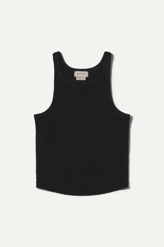 Organic Rib High Neck Tank Top - Black