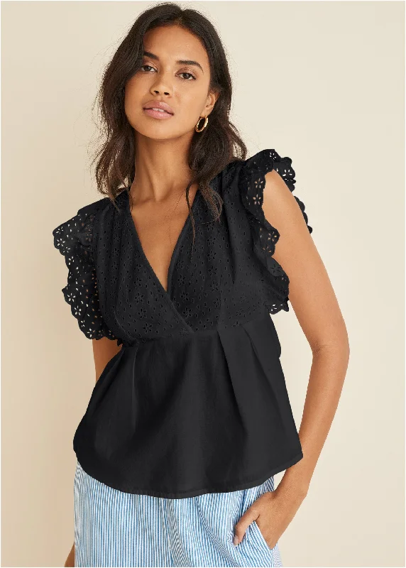 Eyelet Ruffle Tank - Black