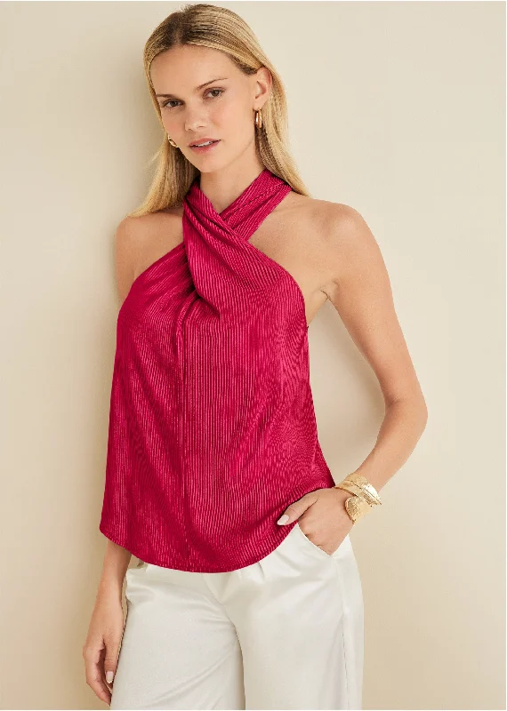 Plisse Cross Neck Tank - Red