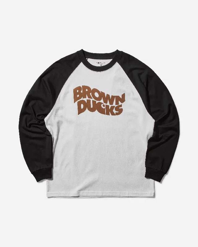 Men's Brown Ducks Longsleeve Baseball T-Shirt White / Black