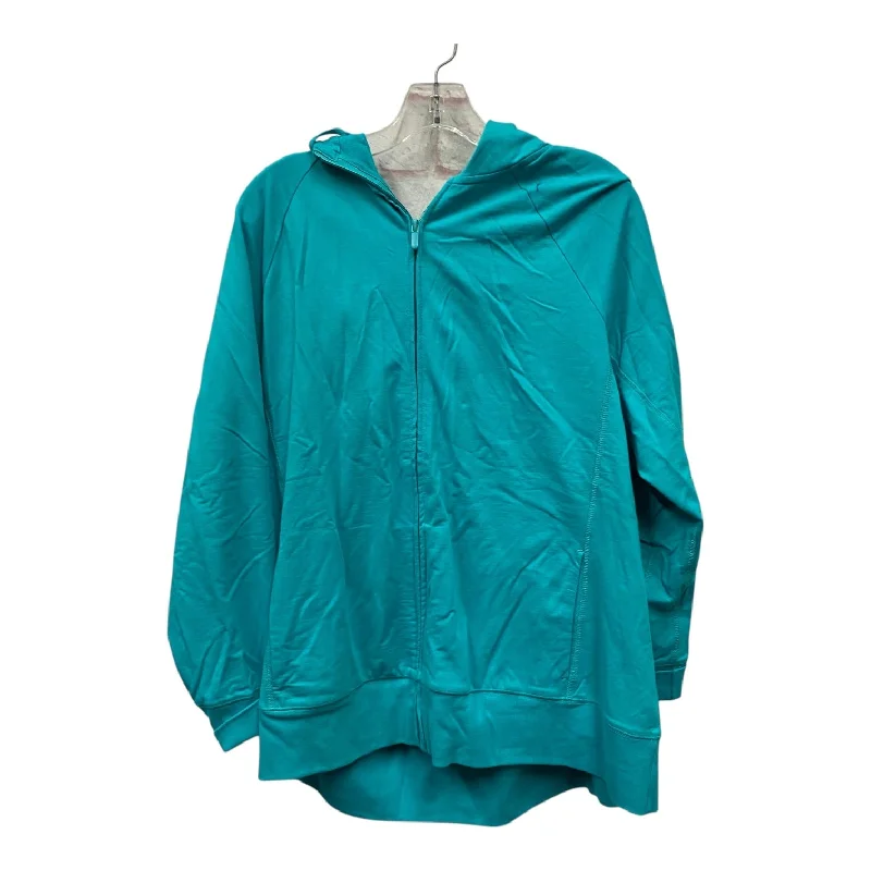 Athletic Jacket By Denim And Company In Teal, Size:2X