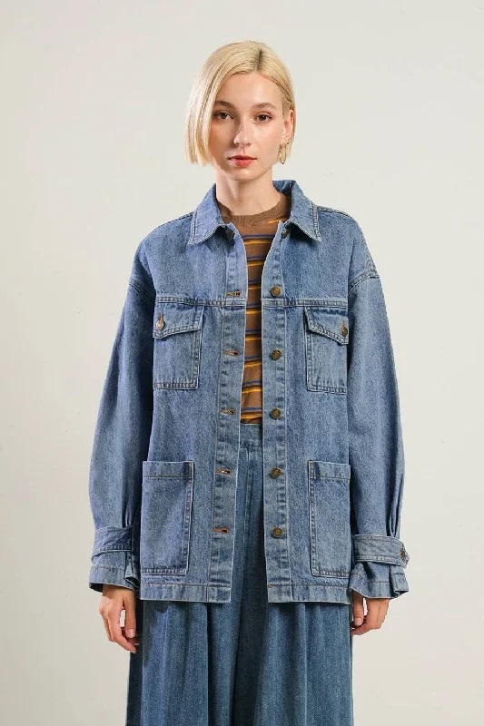 Washed Denim Midi Jacket - Indigo